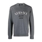 Versace Charcoal Melange Stickad Tröja Gray, Herr