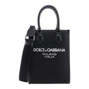 Dolce & Gabbana Svart Nylonhandväska med Tryckknappsstängning Black, H...