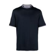 Brunello Cucinelli Blå Silk-Bomull Blandning T-shirts och Polos Blue, ...