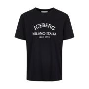 Iceberg Logo Print Svart T-shirt Black, Herr