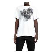 Alexander McQueen Vit Blomma Logotyp Tryck T-Shirt White, Herr