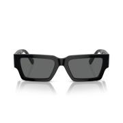 Versace Rektangulära solglasögon med mörkgrå lins och blank svart ram ...