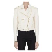 Balmain Vit skinnbikerjacka White, Dam