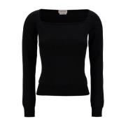 Alexander McQueen Svarta Sweaters med Square Neckline Black, Dam