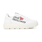 Love Moschino Läder Sneakers med Graffiti Logo White, Dam