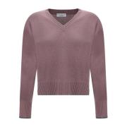 Brunello Cucinelli Rosa Cashmere Tröja med V-Hals Pink, Dam