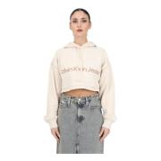 Calvin Klein Jeans Vit Crop Huvtröja White, Dam