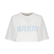 Marni Vit Bomull Crop T-shirt med Logo White, Dam