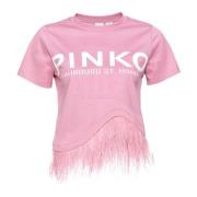 Pinko Städer T-shirt med fjädrar Pink, Dam