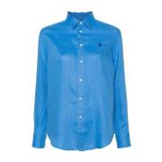 Polo Ralph Lauren Blå Linneskjorta med Signaturponny Blue, Dam