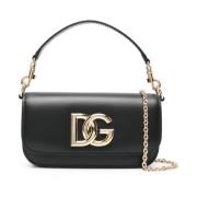 Dolce & Gabbana Svart Läder Väska med Kornig Textur och Logotyp Black,...