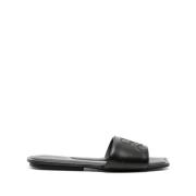 Courrèges Svarta Läder Slip-On Sandaler Black, Dam