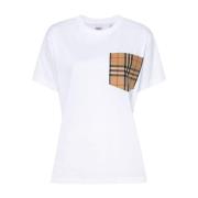 Burberry Stilren Vit T-shirt med Burberry-rutigt mönster White, Dam