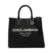 Dolce & Gabbana Axelväska med canvas och läderdetaljer Black, Herr
