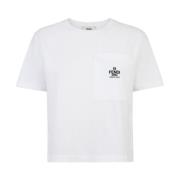 Fendi Vit kortärmad T-shirt med broderad logotyp White, Dam