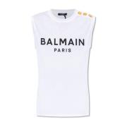 Balmain Ärmlös T-shirt med logotyp White, Dam
