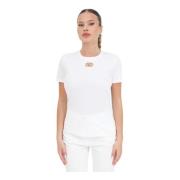 Elisabetta Franchi Vit Logoplakett T-shirt White, Dam