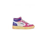 Autry Vintage Högtopp Sneakers i vitt/lila och rosa läder Multicolor, ...
