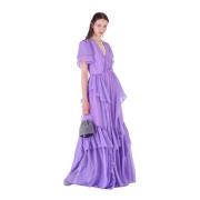 Silvian Heach Lång klänning med volanger Purple, Dam