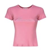 Blumarine Rosa Rhinestone Logo T-shirts och Polos Pink, Dam
