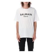 Balmain Logo T-Shirt med Rund Hals och Korta ärmar White, Herr