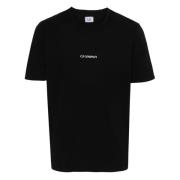 C.p. Company Svart Logotyp Bomull T-Shirt Black, Herr