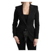 Dolce & Gabbana Elegant Svart Brokad Blazer Jacka Black, Dam