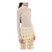 Siedrés Blommig Stickad Turtleneck Top Beige, Dam