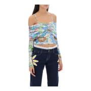 Siedrés Blommig Draperad Crop Top Multicolor, Dam