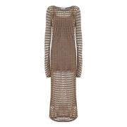 Kocca Lång klänning med mesh-effekt Beige, Dam