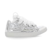 Lanvin Silverläder Sneakers med Präglat Logotyp Gray, Dam