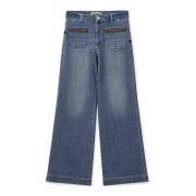 MOS Mosh Blå Jeans med Utsvängda Ben och Broderade Detaljer Blue, Dam