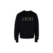 Amiri Svart bomullsweatshirt med khakigrönt logotyp Black, Herr