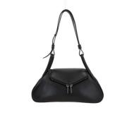 Amina Muaddi Svart läderhandväska med silverfärgade detaljer Black, Da...