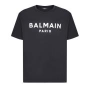 Balmain Svart Logo Print T-Shirt Black, Herr