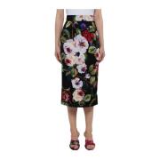 Dolce & Gabbana Rose Garden Print Siden Midi Kjol Multicolor, Dam