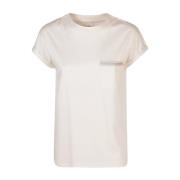 Eleventy Kontrast Groe Crewneck T-shirt Beige, Dam