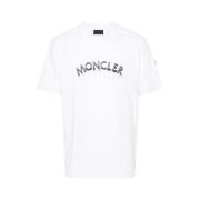 Moncler Logo Print Bomull T-Shirt White, Herr