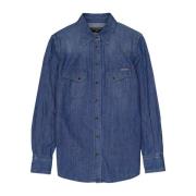 Dolce & Gabbana Blå Bomullsskjorta med Logodetalj Blue, Dam