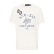 Polo Ralph Lauren Tryckt vit T-shirt med logopatch och Polo Bear-print...