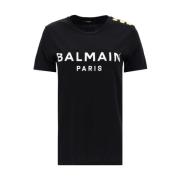 Balmain Tryckt Balmain T-shirt med knappar Black, Dam