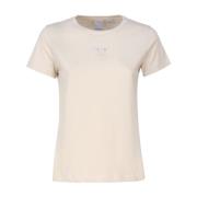 Pinko Beige T-shirt med Kort Ärm och Logobrodyr Beige, Dam