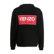 Kenzo Svart huvtröja med Kenzo-patch Black, Herr