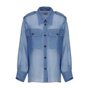 Khaite Blå Silkeskjorta med Krage och Fickor Blue, Dam