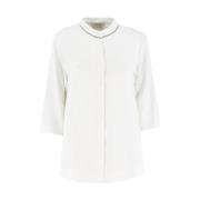 Le Tricot Perugia Elegant Linneskjorta med Broderad Krage White, Dam