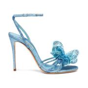 Casadei Himmelblå Glitter Sandal med Orkidé Detalj Blue, Dam