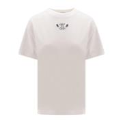 Off White Vit Crew-neck T-shirt med Bakåtpil Logo White, Dam