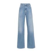 Jacob Cohën Blå Tvättad Denim Jeans med Broderad Logotyp Blue, Dam