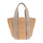 Chloé Handvävd Beige Korgväska med Läderdetaljer Beige, Dam