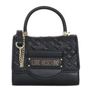 Love Moschino Quiltad handväska med gyllene metallbokstäver Black, Dam
